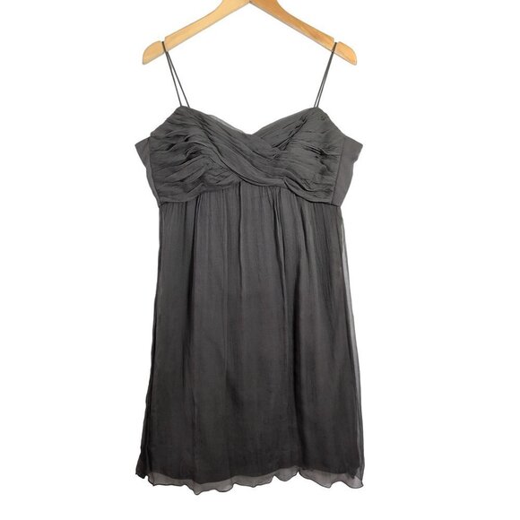 Amsale Cocktail Dress Womens 12 Gray Silk Chiffon Spaghetti Strap Knee Length - Picture 1 of 11